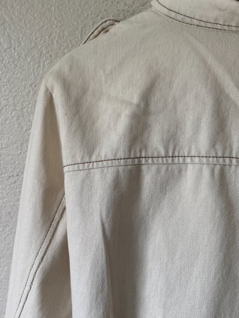 Free People Eisenhower Denim Jean Jacket Size Lg Ivory Cotton Collared Pockets - Picture 12 of 16